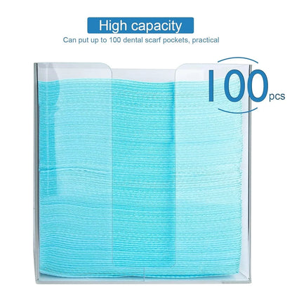 Transparent dental napkin storage case; multi-load bib dispenser for professional orthodontic offices.