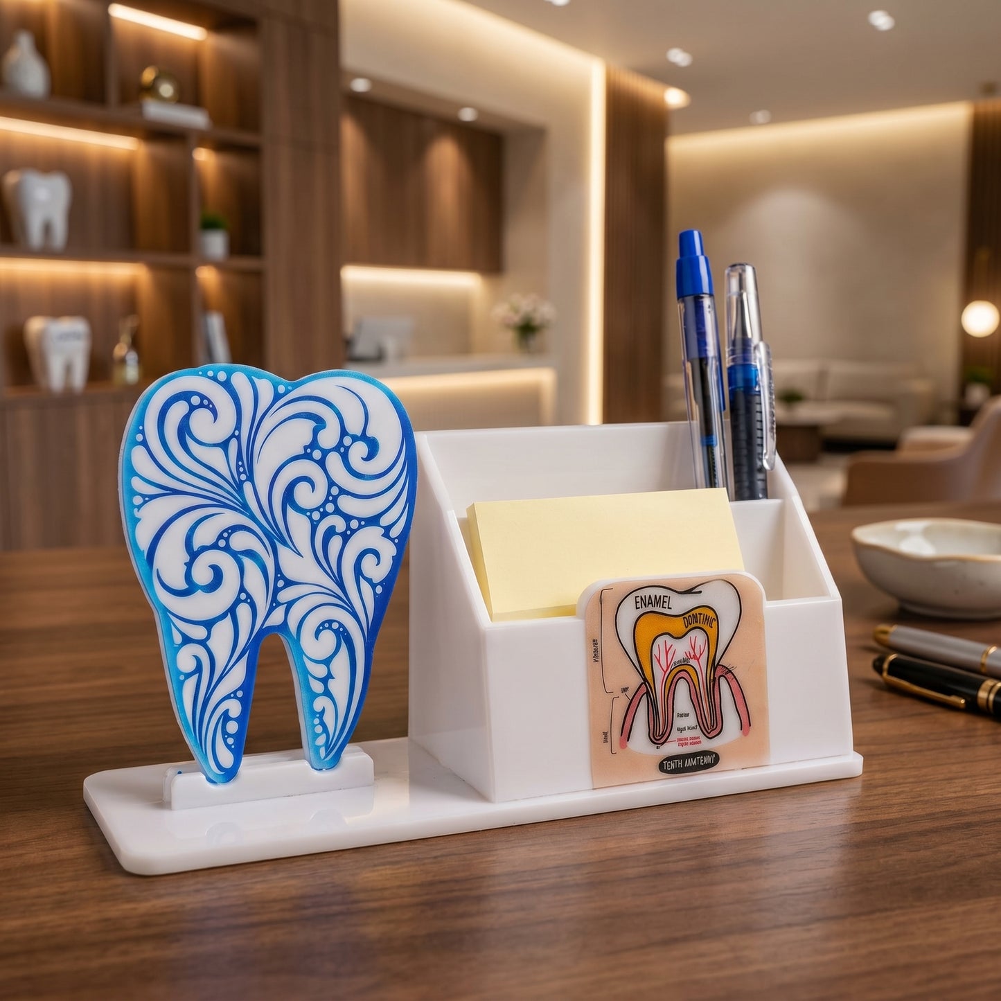 Dental Pen & Sticky Notes Holder - For Reception Desk