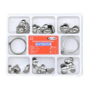 Dental Matrix Bands Sectional Contoured Matrices – Complete Kit with 100 Matrices and 2 Rings for Dental Restorations