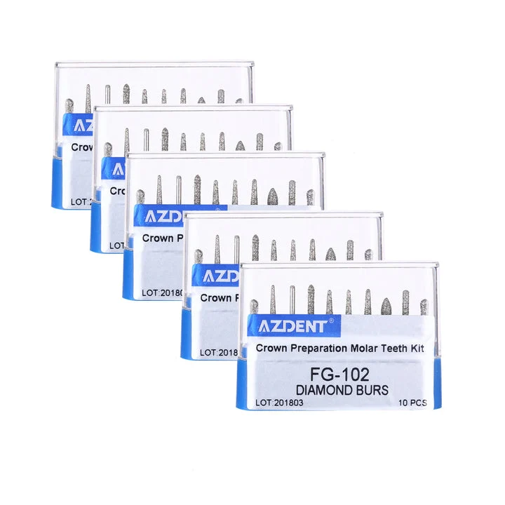 AZDENT Dental Diamond Bur FG-102 For Crown Preparation Molar Teeth Kit - Image 4