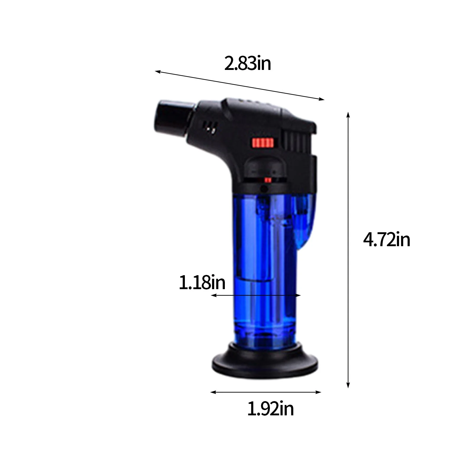 Blue torch lighter with measurements