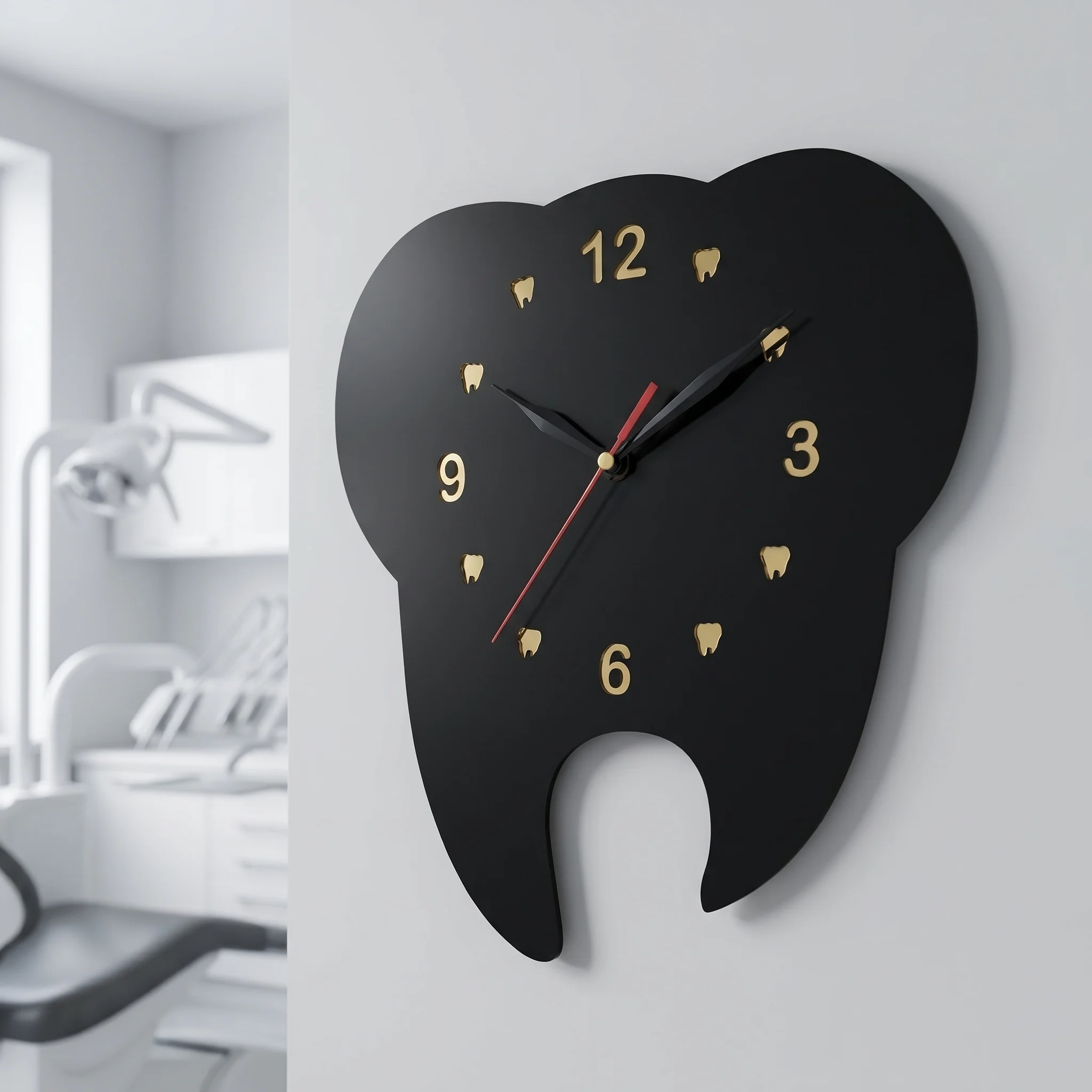 Dental Tooth Shaped Wall Clock – Black - Image 2