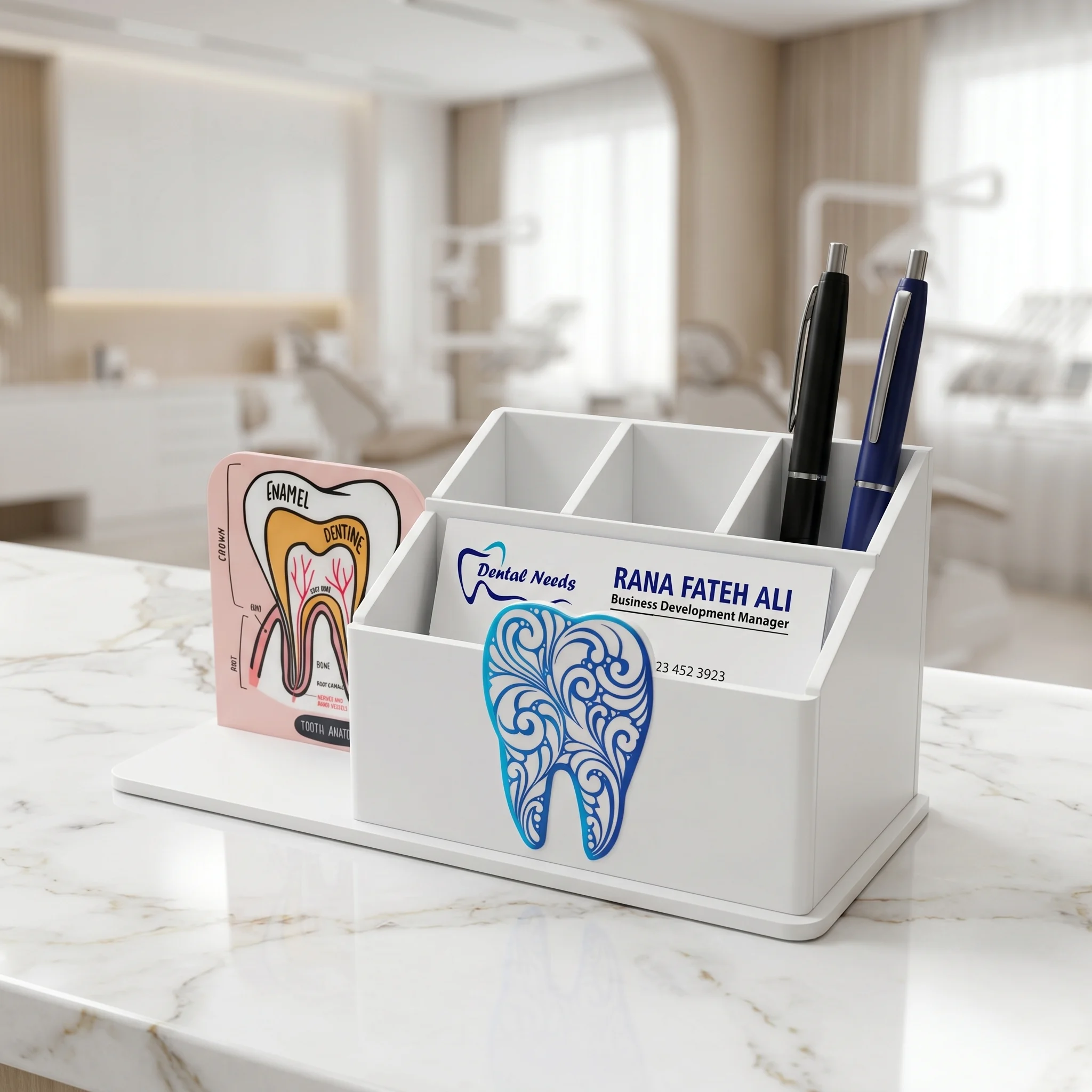 Dental Pen & Business Card Holder - For Reception Desk - Image 4