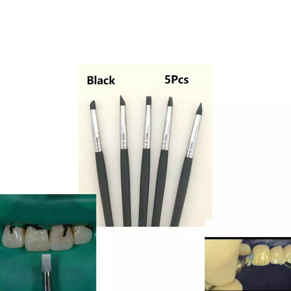 Dental Adhesive Composite Resin Cement Porcelain Teeth Silicone Brush Pen Black (5/Pack)