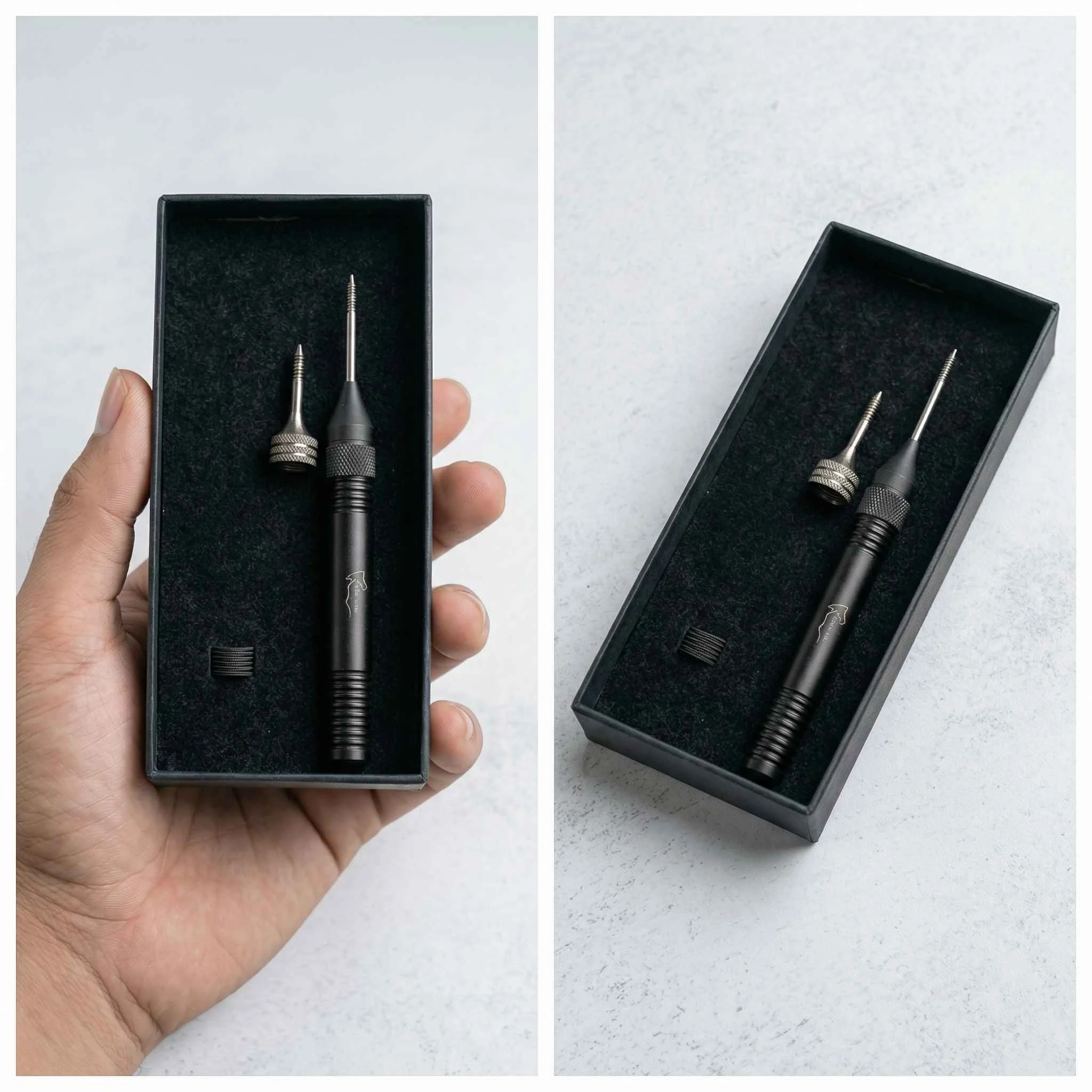 Hand holding a precision tool set
