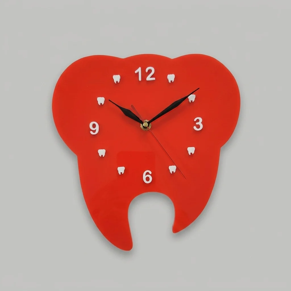 Dental Tooth Shape Dental Clinic & Office Wall Clock – Red - Image 5