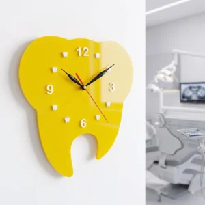 Yellow tooth-shaped clinic decor for orthodontist practice